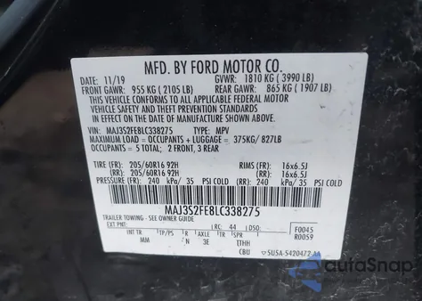 2020 Ford Ecosport S from USA, damaged, VIN MAJ3S2FE8LC338275